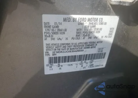 2014 Ford Edge Sel из США, поврежденный, VIN 2FMDK3JC0EBA29599